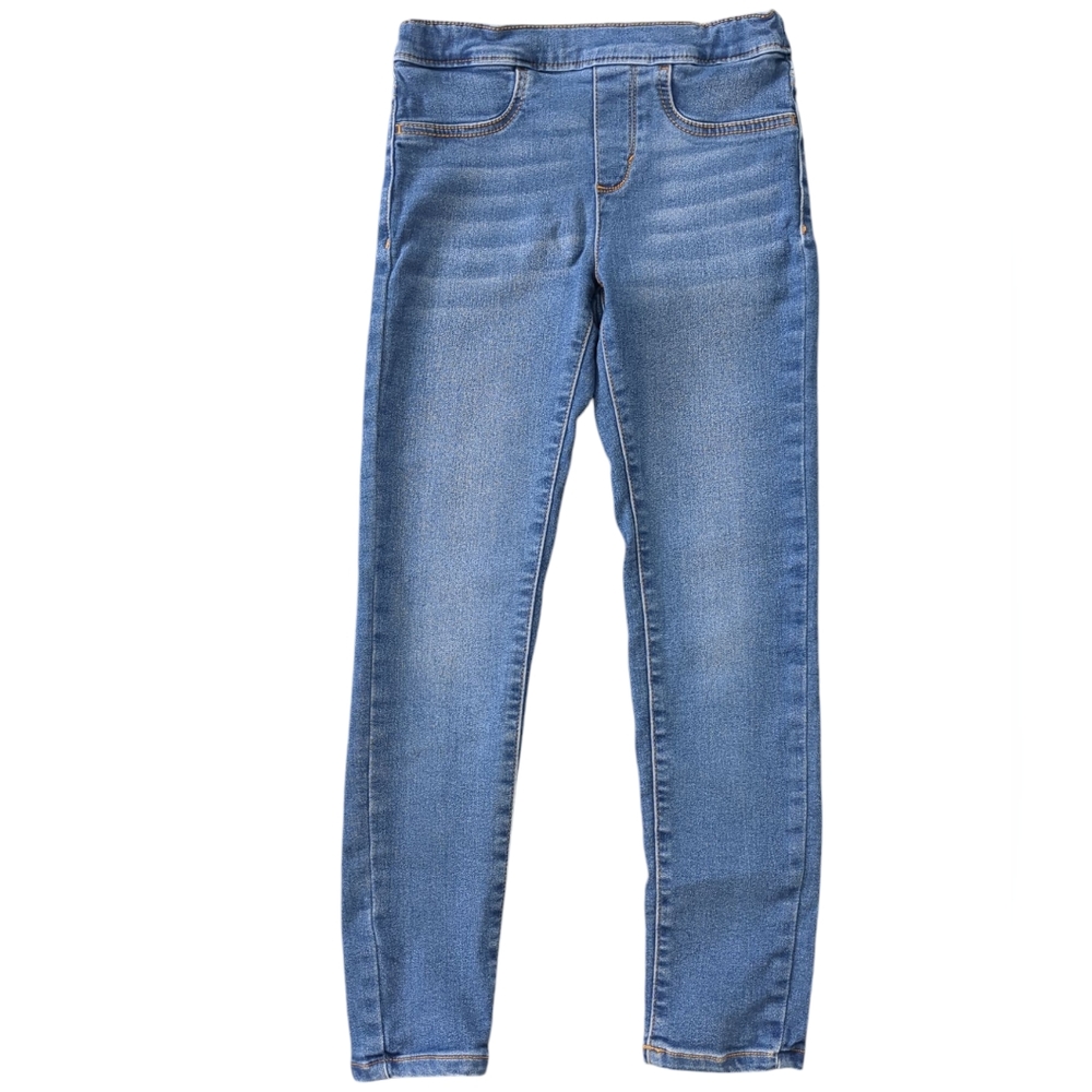 Girls Pull On Adjustable Waist Denim Blue Jeggings (Size 7)